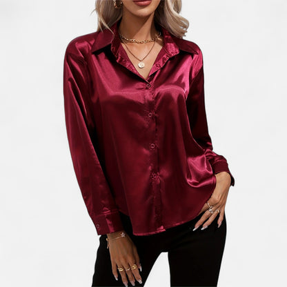 Dorevelle – Camisa satén para mujer con cuello clásico