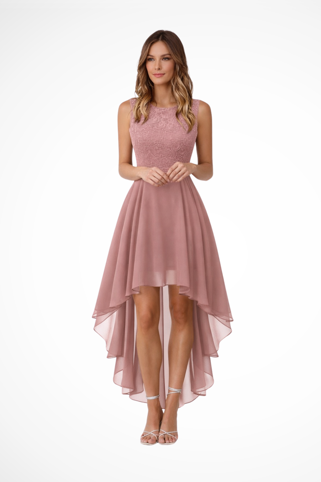 ALYSSIA – Vestido de invitada sin mangas con encaje elegante