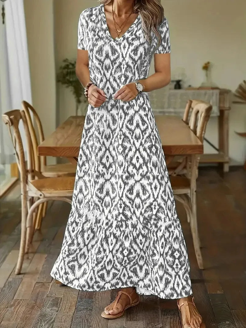 Solara – Vestido de verano con escote en V y mangas semicortas para mujer