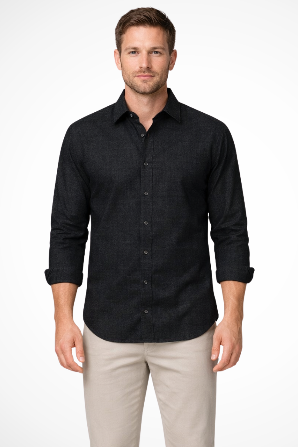 Harrison – Camisa de lino de manga larga con botones para hombre