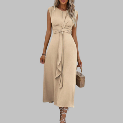 Evania – Vestido midi sin mangas con cinturón para mujer