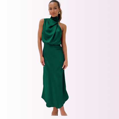 FIONA – Vestido de noche elegante para mujer con hombros descubiertos y cuello alto