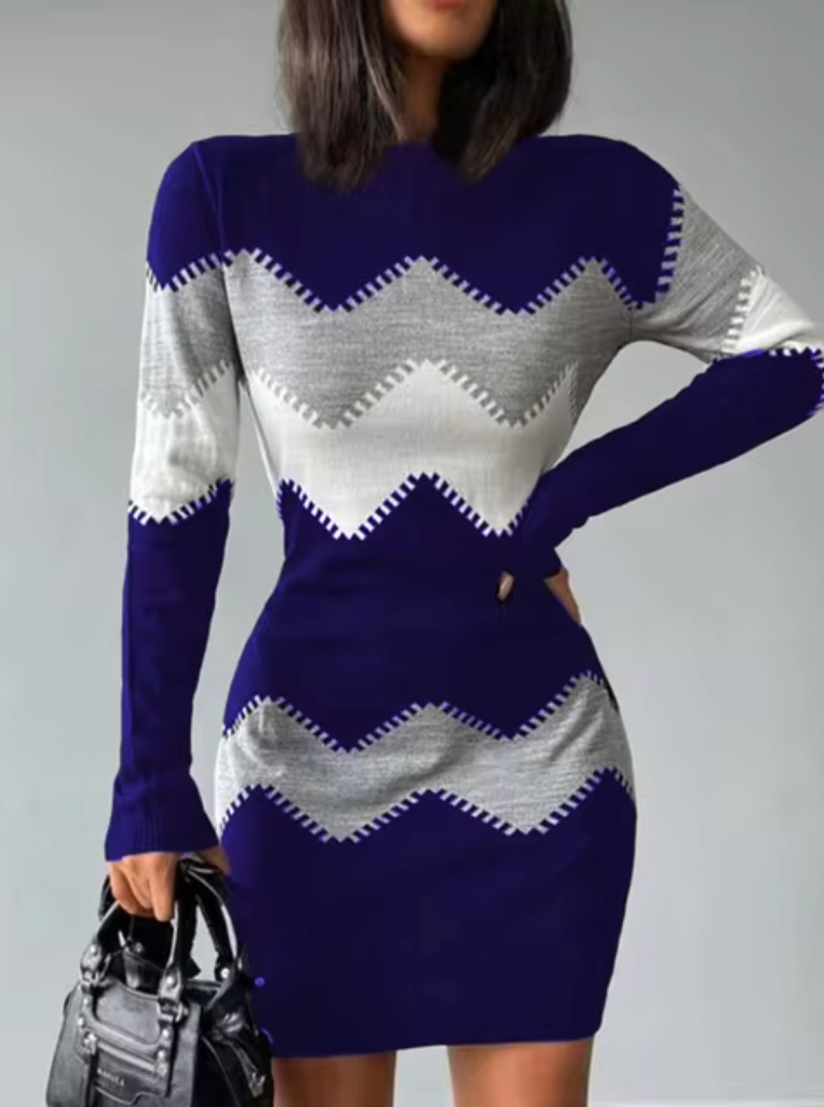 AMARA - Minivestido de punto con mangas largas para mujer