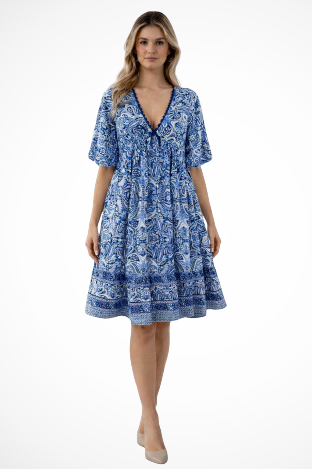 Rosalina – Vestido midi bohemio con escote en V para mujer