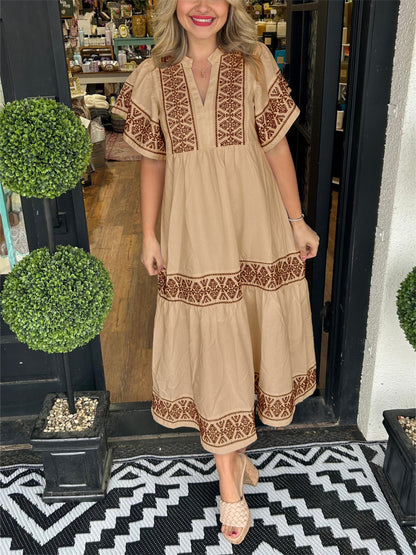 CELESTE – Vestido midi veraniego con escote en V y estilo bohemio para mujer