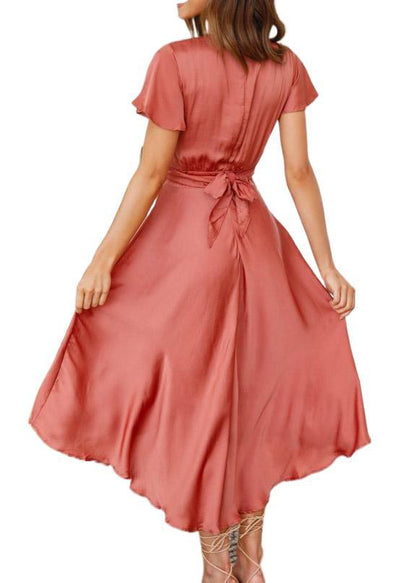 Nuria - Vestido Veraniego Romántico de Manga Corta Cuello en V Formal de Fiesta Boda Verano Primavera 2024 Para Mujer