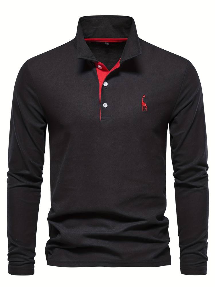 HUGGO - Polo de manga larga con detalles en contraste para hombre