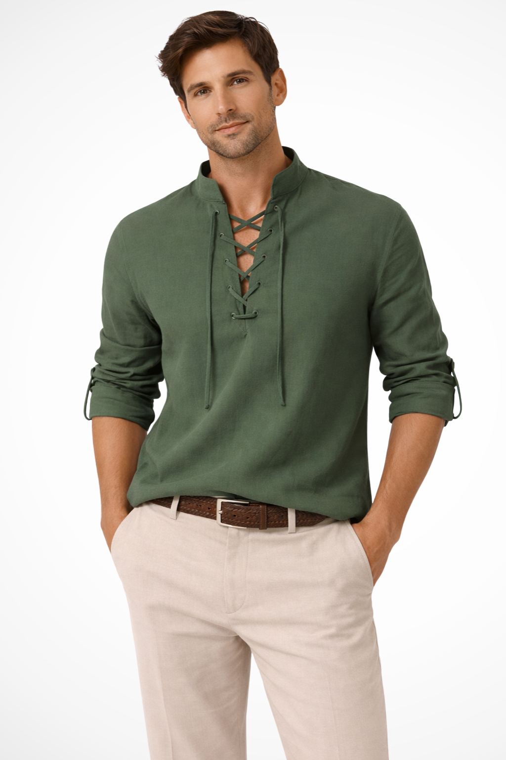 Rowan – Camisa casual de manga larga con cierre de cordones