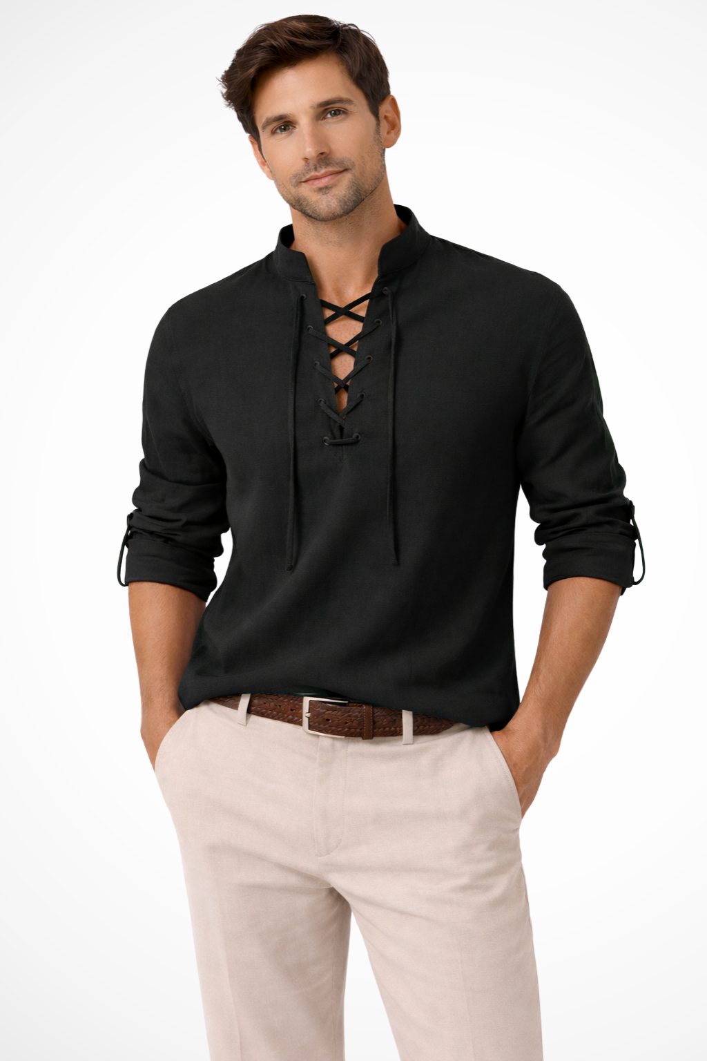 Rowan – Camisa casual de manga larga con cierre de cordones