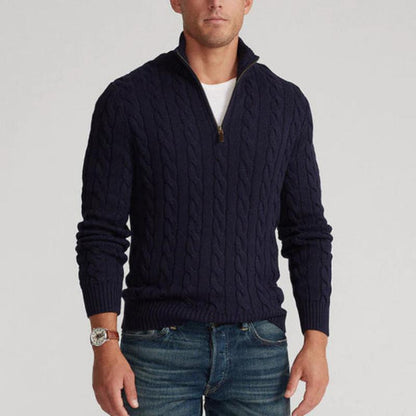 Jersey de hombre con cremallera parcial y dibujo trenzado – ENZARO