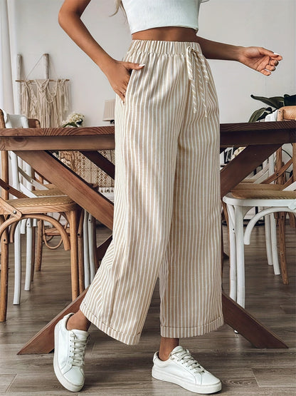 Pantalón recto de rayas con cintura elástica para mujer – LEONA