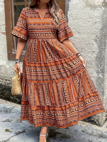 Floretta – Vestido midi bohemio floral fluido para mujer