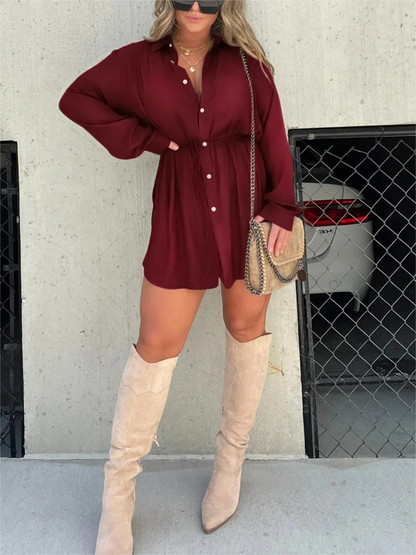 Aurora – Vestido camisa largo con botones y mangas largas para mujer