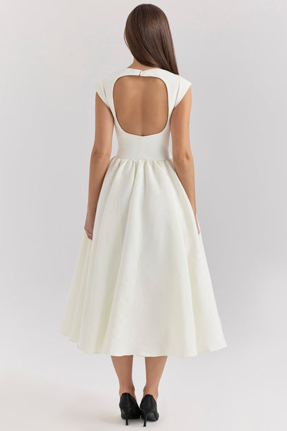 Elara – Vestido midi sin mangas con espalda descubierta y corte en línea A para mujer