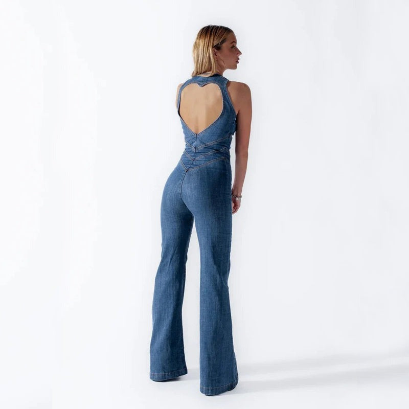 Mono sin mangas con pantalón acampanado para mujer – PLACIA