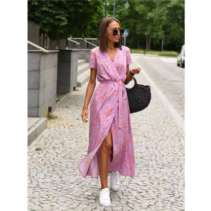Vestido cruzado elegante con lazo y caída fluida – PAULENNE