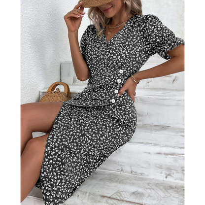 Vestido cruzado elegante de manga murciélago y escote en V – LYSANDRA