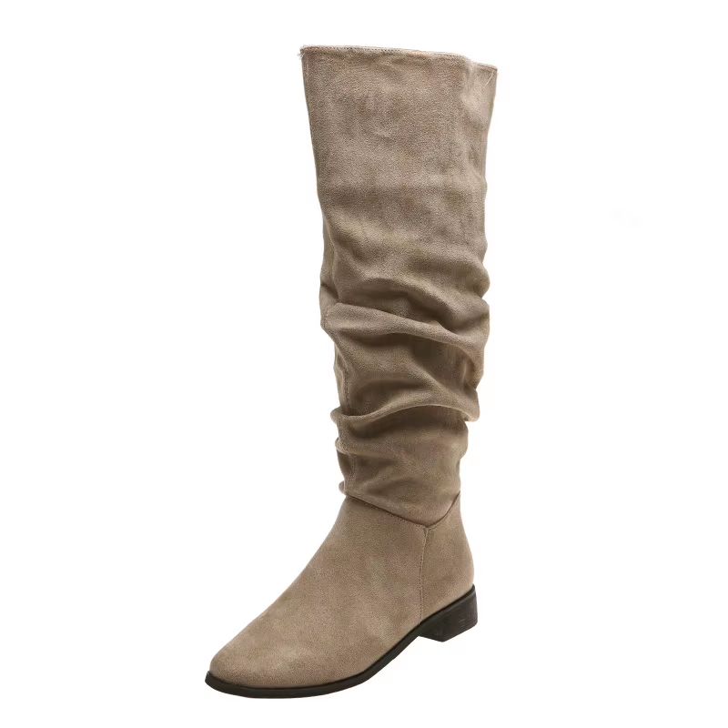 VALERIA - Botas altas de terciopelo con punta redonda para mujer