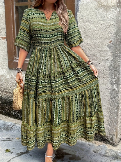 Floretta – Vestido midi bohemio floral fluido para mujer