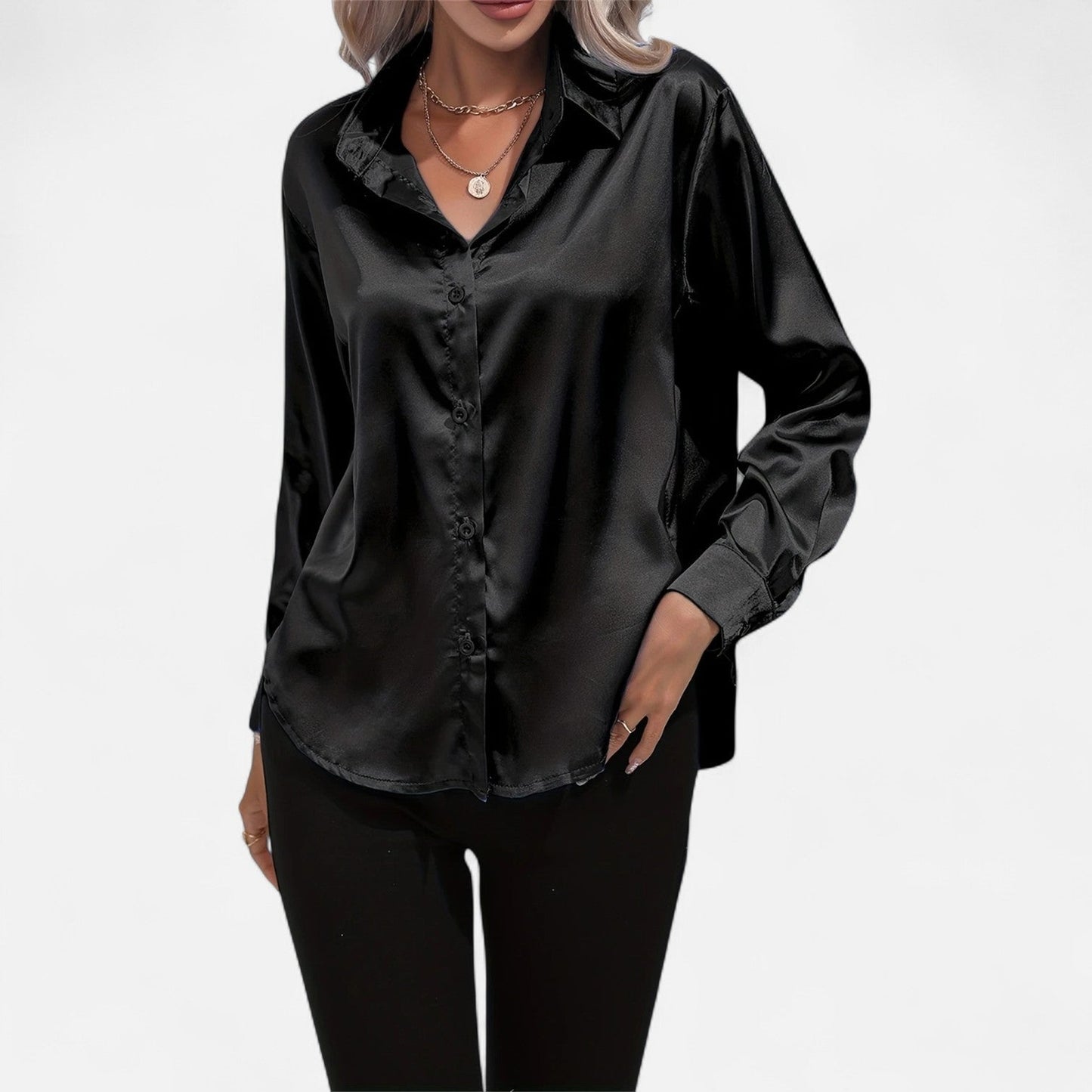 Dorevelle – Camisa satén para mujer con cuello clásico