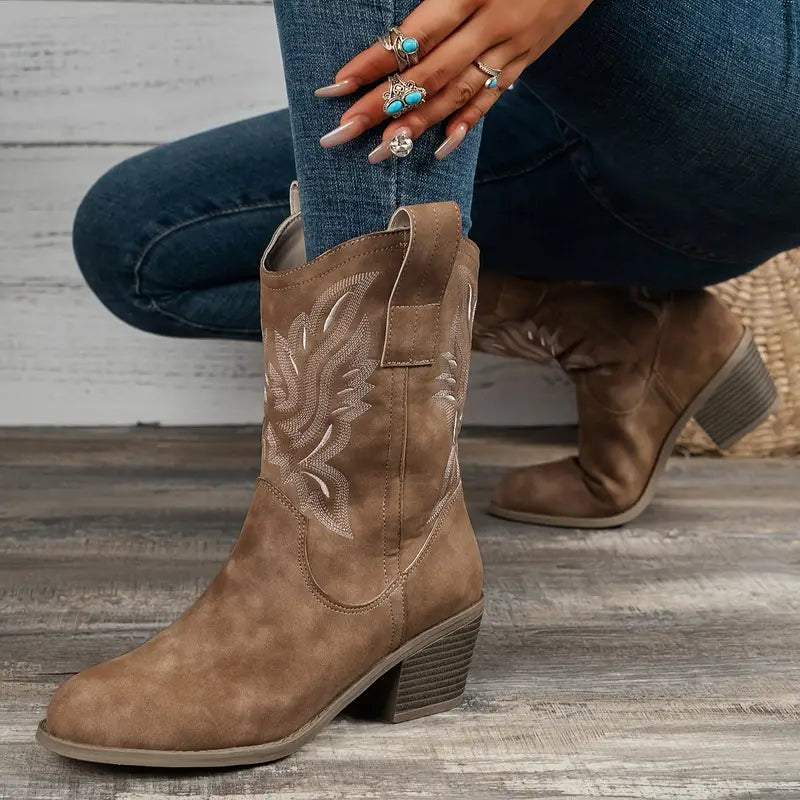 GRETA - Botines retro con tacón grueso para mujer