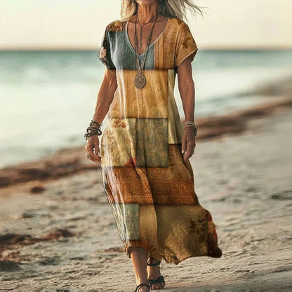 Vestido fluido de verano con escote en V y corte suelto – ALMA LUZ