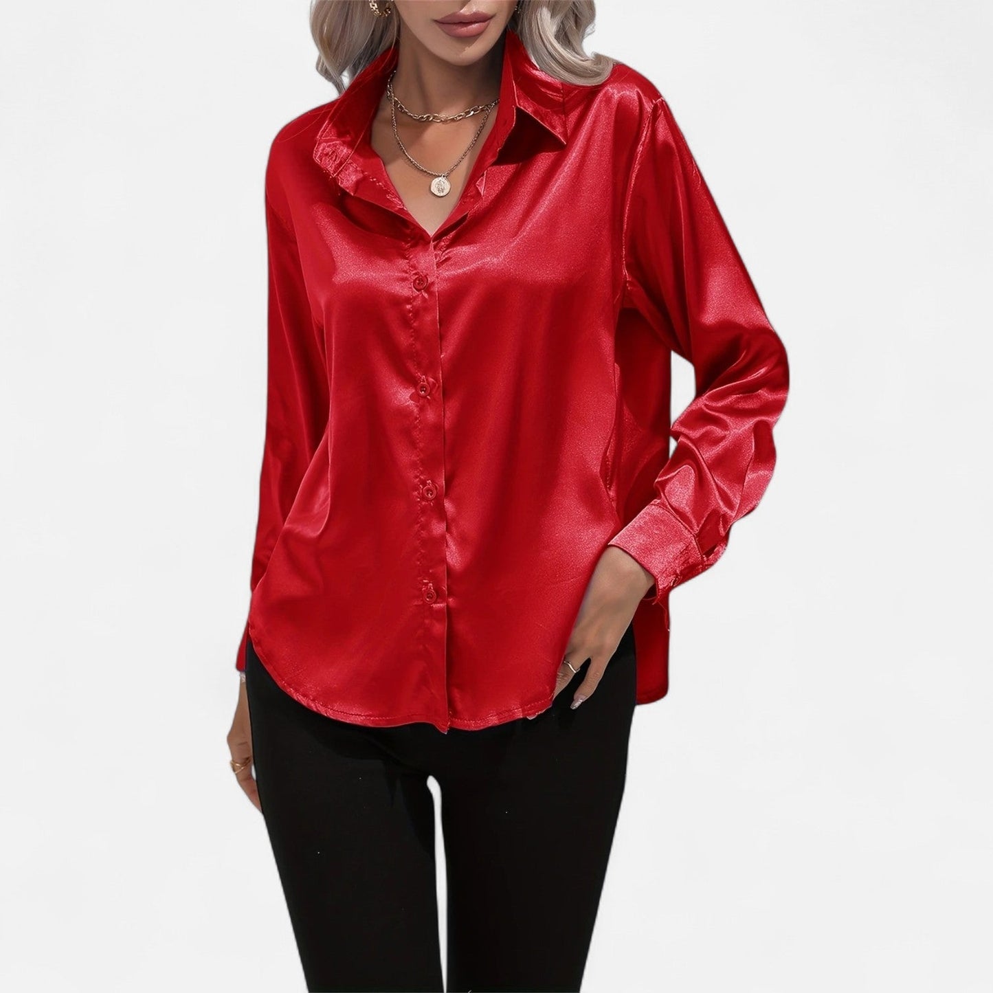 Dorevelle – Camisa satén para mujer con cuello clásico
