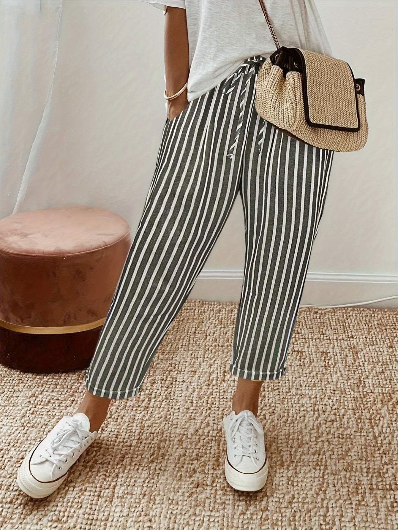 Pantalón culotte a rayas con cintura elástica – AVELINE