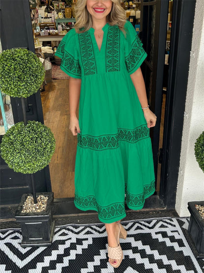 CELESTE – Vestido midi veraniego con escote en V y estilo bohemio para mujer