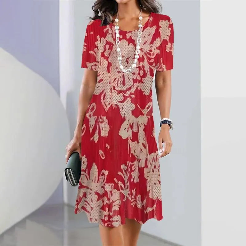 Aurelia – Vestido midi estampado con mangas cortas en corte A para mujer