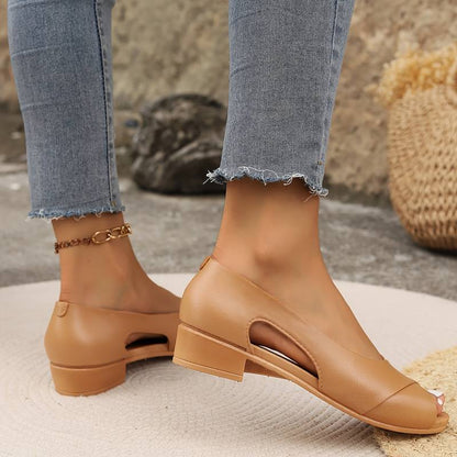 Zapatos destalonados de mujer con punta abierta y tacón bajo – SOLEDAD