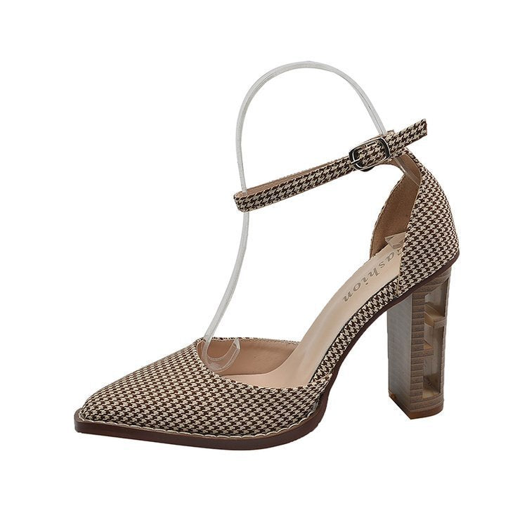 Rossana -Sandalias de Taco Grueso de Punta Cerrada Fina de Moda Retro Estilo Cuadrado Para Mujer