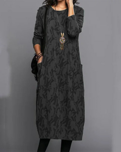 Vestido midi casual con mangas largas y corte fluido – HILENA