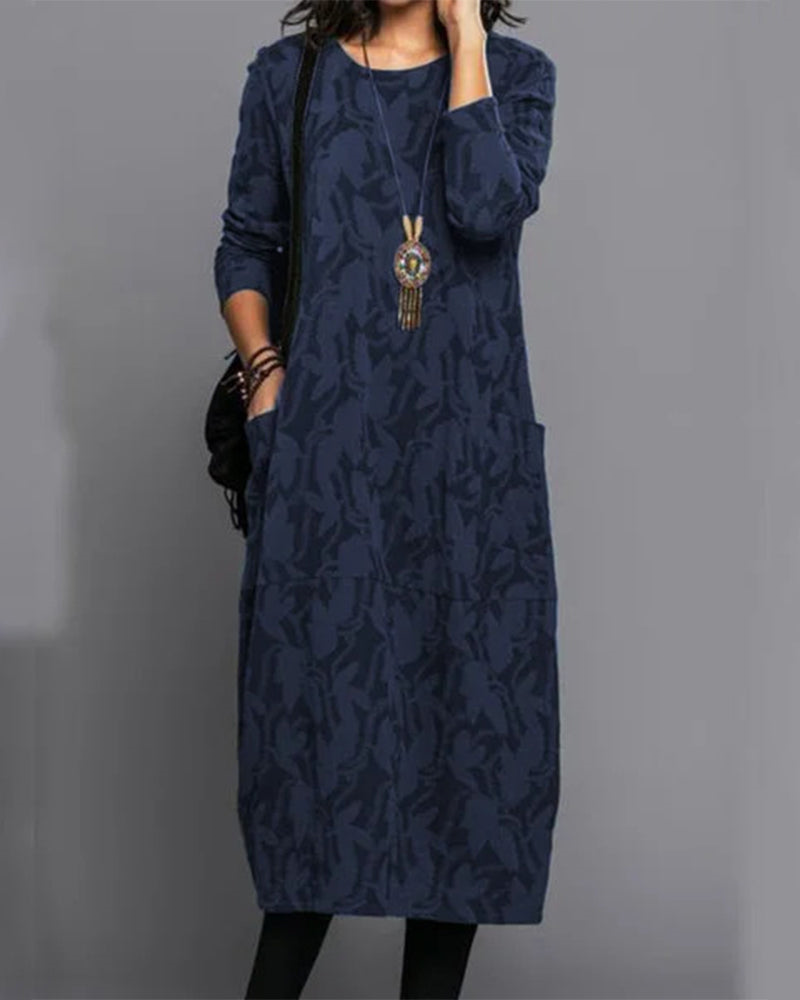Vestido midi casual con mangas largas y corte fluido – HILENA