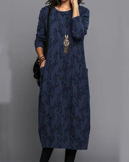 Vestido midi casual con mangas largas y corte fluido – HILENA
