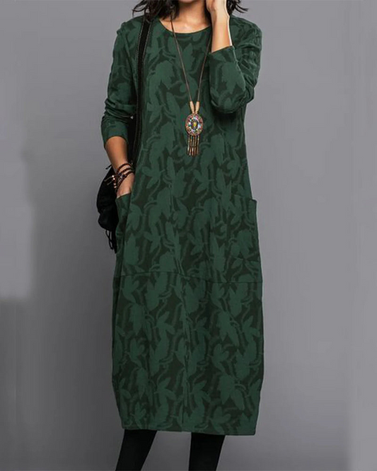 Vestido midi casual con mangas largas y corte fluido – HILENA
