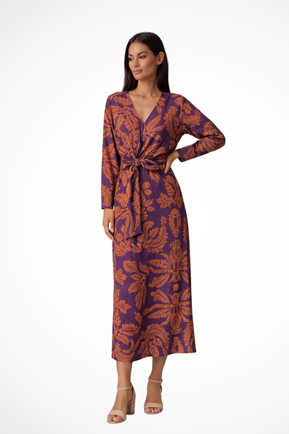 Aria – Vestido maxi elegante con cintura ajustable y manga larga para mujer