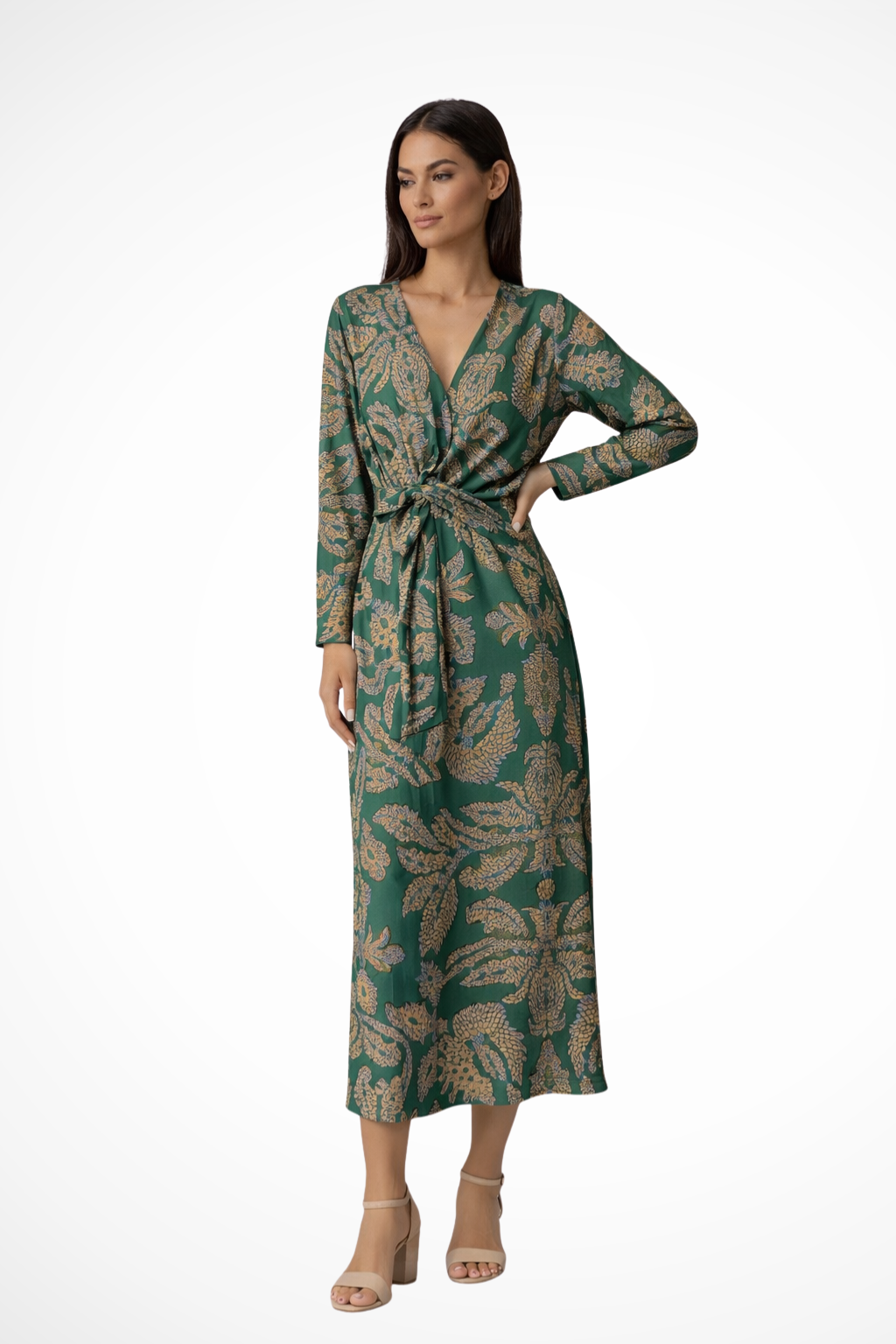 Aria – Vestido maxi elegante con cintura ajustable y manga larga para mujer