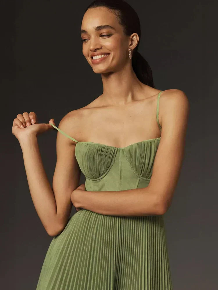 Viviana – Vestido bustier plisado con tirantes finos para mujer