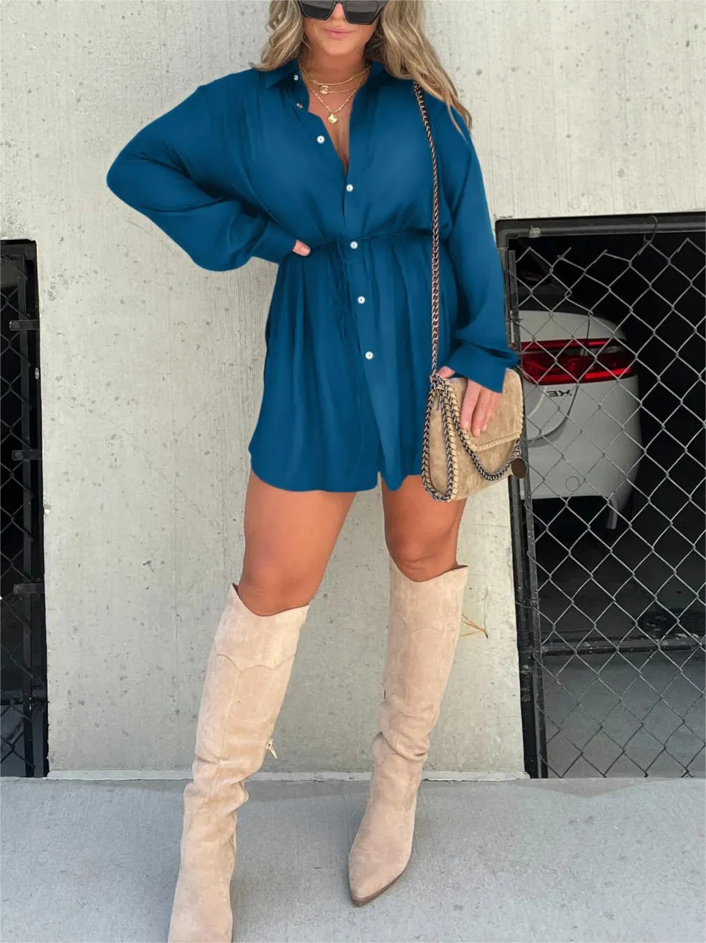 Aurora – Vestido camisa largo con botones y mangas largas para mujer