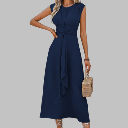 Evania – Vestido midi sin mangas con cinturón para mujer