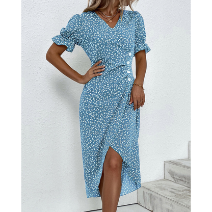 Vestido cruzado elegante de manga murciélago y escote en V – LYSANDRA