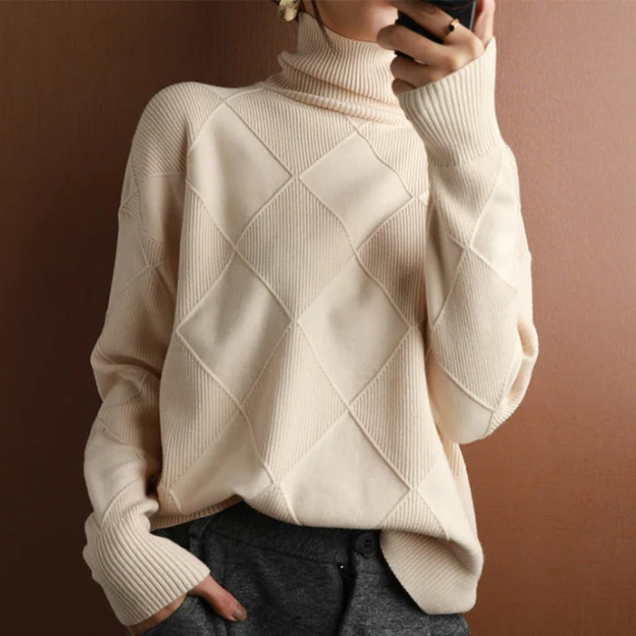 ISAURA - Suéter de punto con cuello alto y acogedor para mujeres