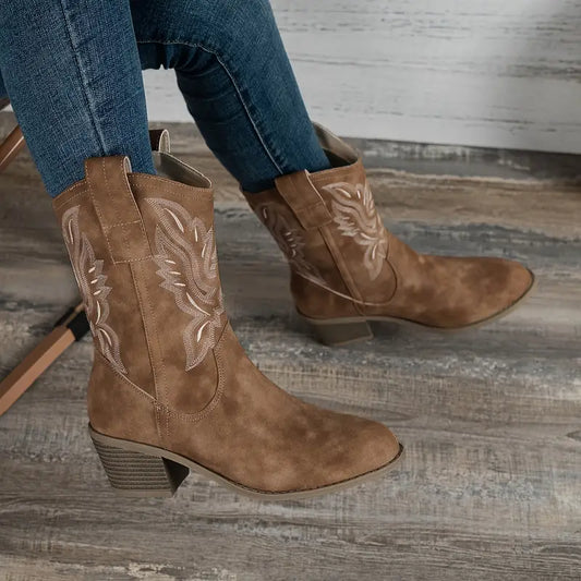 GRETA - Botines retro con tacón grueso para mujer