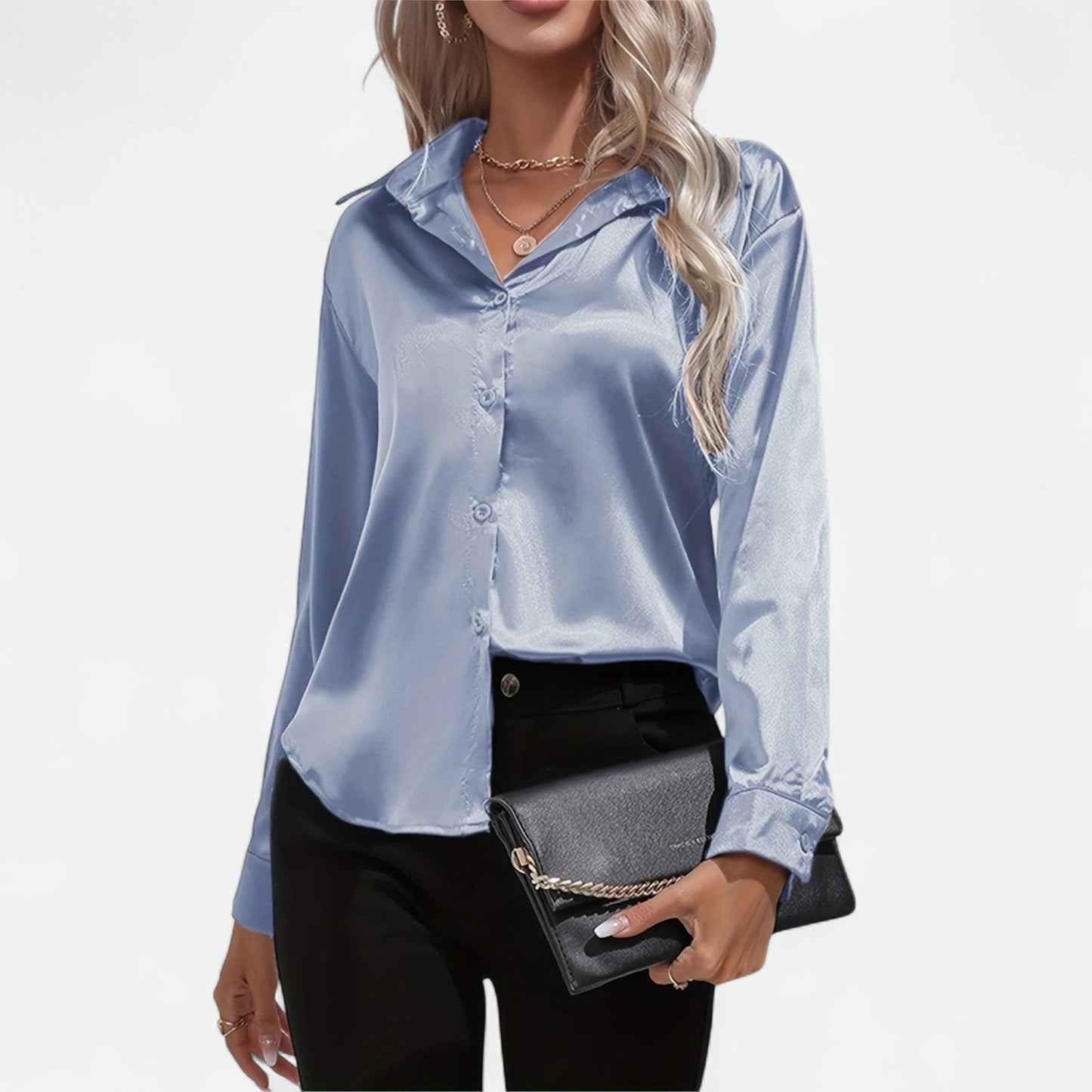 Dorevelle – Camisa satén para mujer con cuello clásico