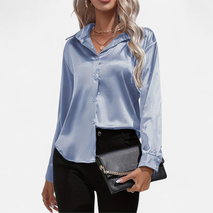Dorevelle – Camisa satén para mujer con cuello clásico