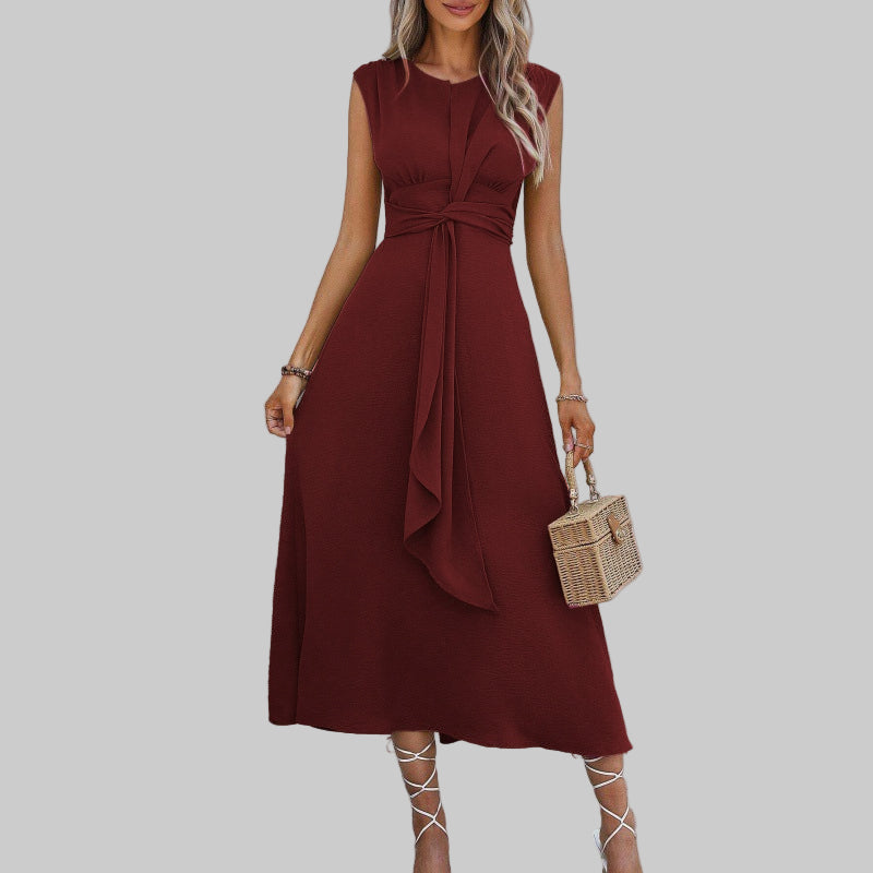 Evania – Vestido midi sin mangas con cinturón para mujer