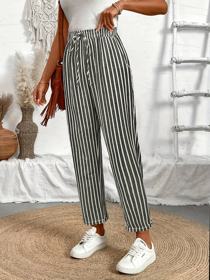 Pantalón fluido de rayas con cintura elástica para mujer – AVENA