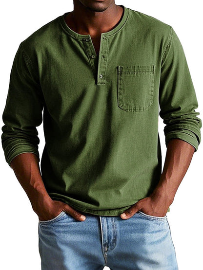 Camiseta Henley de manga larga para hombre con bolsillo en el pecho – RAVEN