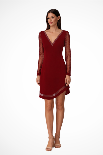 Seraphine – Vestido midi elegante con escote en V y mangas semitransparentes